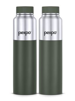 Pexpo - Crown Silver+Military Green Stainless Steel Fridge Bottle - 1000Ml