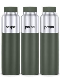 Pexpo - Crown Silver+Military Green Stainless Steel Fridge Bottle - 1000Ml