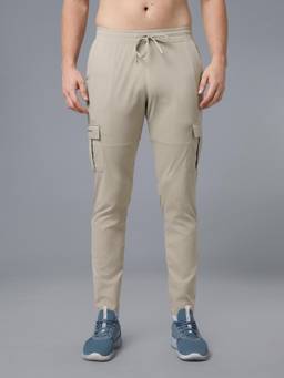 Technosport - Men Beige Solid Sports Cargo Pocket Trackpant