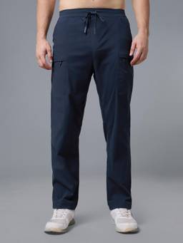 Technosport - Men Navy Blue Solid Cargo Pocket Trackpant