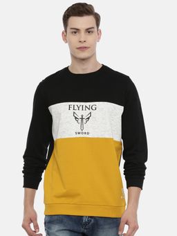 3PIN - Men Mustard & White Colourblocked Sweatshirt