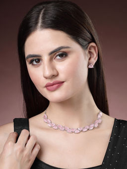 NVR - Women Pink Artificial Stones Studded Handcrafted Jewellery Set