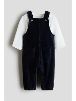 H&M - Kids Navy Blue 2-Piece Cotton Dungarees and Bodysuit