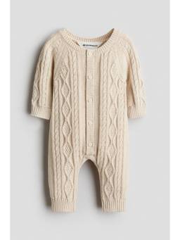 H&M - Kids Off White Textured Cotton-Knit Romper Suit