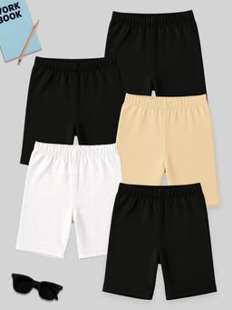 Kuchipoo - Girls 100% Cotton Multi-Color Shorts (Pack of 5)