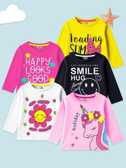 Kuchipoo - Multi-Color Regular Fit Baby Girls T-shirts (Pack of 5)