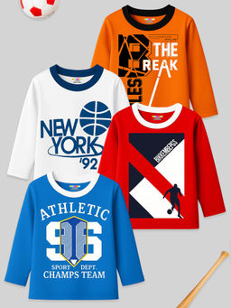 Kuchipoo - Boys Multi-Color Regular Fit Full Sleeves Cotton T-Shirts (Pack of 4)