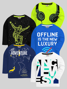 Kuchipoo - Boys Multi-Color Regular Fit Full Sleeves Cotton T-Shirts (Pack of 5)