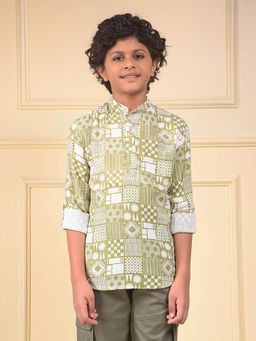 CRIMSOUNE CLUB - Boys Green Printed Kurta