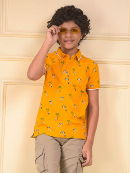 CRIMSOUNE CLUB - Boys Mustard Print Polo T-Shirt