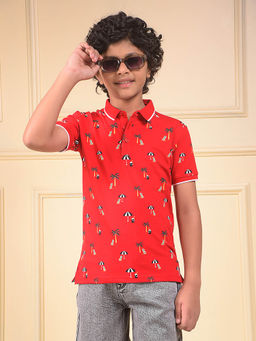 CRIMSOUNE CLUB - Boys Red Print Polo T-Shirt