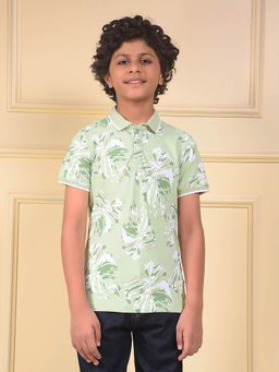 CRIMSOUNE CLUB - Boys Green Floral Print Polo T-Shirt