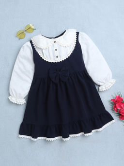 Bright Star Kids Wear - Girls Vintage Style Navy Blue Dress