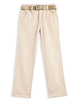 CAVIO - Boys Beige Stretchable Solid Regular Fit Trouser with Belt