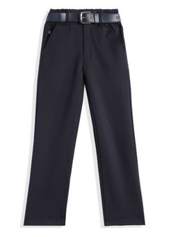 CAVIO - Boys Navy Blue Stretchable Solid Regular Fit Trouser with Belt