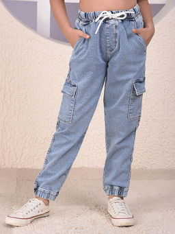 CRIMSOUNE CLUB - Girls Blue Cargo Joggers Jeans