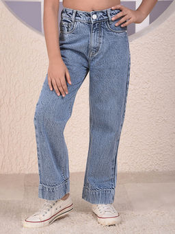 CRIMSOUNE CLUB - Girls Blue Wide Leg Jeans
