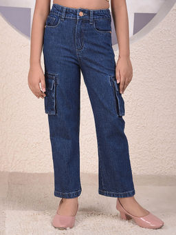 CRIMSOUNE CLUB - Girls Blue Baggy Cargo Jeans