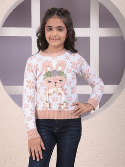 CRIMSOUNE CLUB - Girls Pink Jacquard Sweater