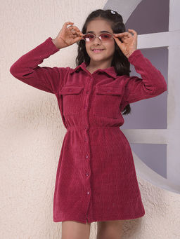CRIMSOUNE CLUB - Girls Pink Corduroy Dress