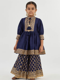Tiny Pants - Navy Blue Kurta & Palazzo with Tassels