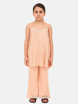 Tiny Pants - Peach Mirror Work Kurta with Palazzo