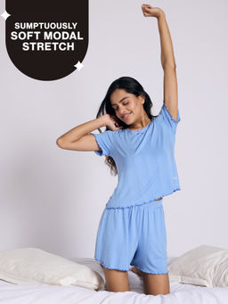Nykd by Nykaa - Sumptuously Soft Modal Pointelle Textured Shorts Set Of 2 Nys961 Blue