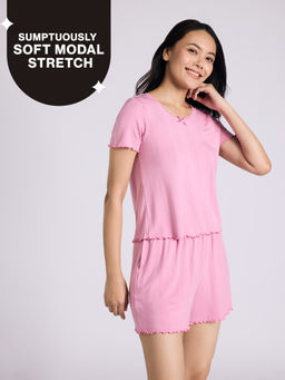 Nykd by Nykaa - Sumptuously Soft Modal Pointelle Textured Shorts Set Of 2 Nys961 Pink