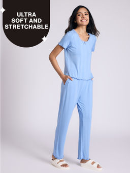 Nykd by Nykaa - Sumptuously Soft Modal Pointelle Textured Pyjamas Set Of 2 Nys962 Blue