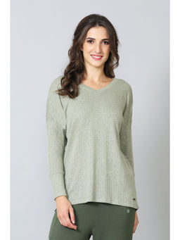 Van Heusen Woman Lingerie and Athleisure - Van Heusen Women V-Neck & Full Sleeve Lounge T-Shirt - Light Grey