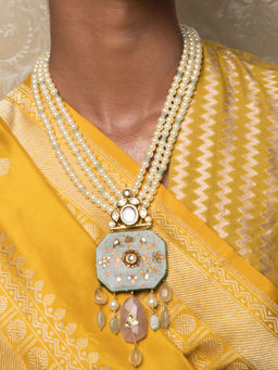 Joules By Radhika - Starstruck Enamelled Blue and White Kundan, Jade Drops, Pearls Necklace