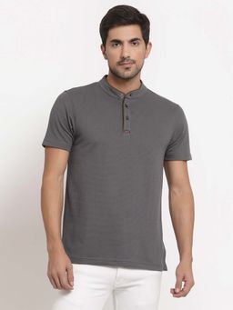 Club York - Men Grey Henley Neck T-Shirt
