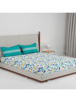 MYTRIDENT - Feather Tales Queen Bedsheet with 2 Pillow Covers Trippy Triangles Blue