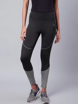 Alcis - Women Black Grey Colour Blocked Rapid Dry Solid Cropped Training Tights