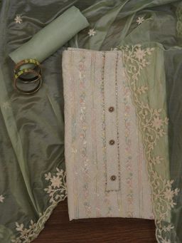 Jaipur Kurti - Unstitched Sequin Embroidered Silk Blend Dress Material with Dupatta (Set of 3)