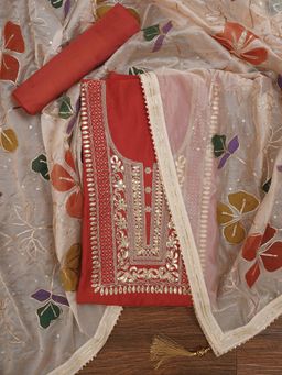 Jaipur Kurti - Unstitched Hand Painted Pure Silk Dress Material with Dupatta (Set of 3)