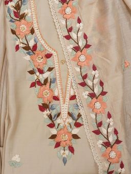 Jaipur Kurti - Unstitched Pure Silk Lucknowi Embroidered Dress Material with Dupatta (Set of 3)