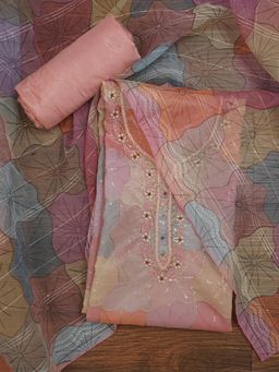 Jaipur Kurti - Unstitched Floral Sequin Organza Dress Material with Dupatta (Set of 3)