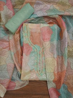 Jaipur Kurti - Unstitched Floral Sequin Organza Dress Material with Dupatta (Set of 3)