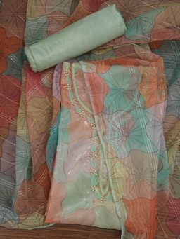 Jaipur Kurti - Unstitched Floral Sequin Organza Dress Material with Dupatta (Set of 3)