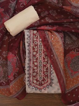 Jaipur Kurti - Unstitched Floral Printed Mulitcolor Organza Dress Material with Dupatta (Set of 3)