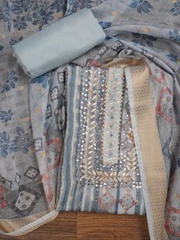 Jaipur Kurti - Unstitched Festive Silk Blend Zari Dress Material with Dupatta (Set of 3)