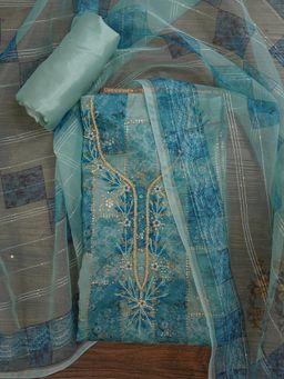 Jaipur Kurti - Unstitched Festive Silk Blend Zari Woven Dress Material with Dupatta (Set of 3)