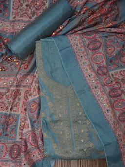 Jaipur Kurti - Unstitched Festive Silk Blend Zari Woven Dress Material with Dupatta (Set of 3)