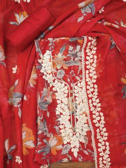 Jaipur Kurti - Unstitched Lucknowi Embroidered Organza Dress Material with Dupatta (Set of 3)