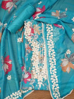 Jaipur Kurti - Unstitched Lucknowi Embroidered Organza Dress Material with Dupatta (Set of 3)