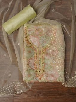 Jaipur Kurti - Unstitched Floral Sequin Organza Dress Material with Dupatta (Set of 3)