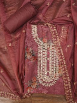 Jaipur Kurti - Unstitched Floral Printed Sequin Dress Material with Dupatta (Set of 3)