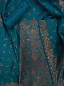 Jaipur Kurti - Unstitched Floral Silk Zari Woven Dress Material with Dupatta (Set of 3)