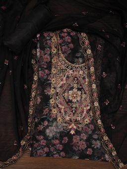 Jaipur Kurti - Unstitched Floral Printed Sequin Dress Material with Dupatta (Set of 3)